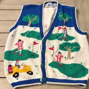 Colorful Golf-Themed Vintage Women’s  Knit Vest